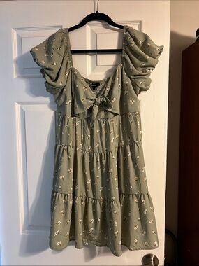 Trixxi Floral Puff Sleeve Tie-Front Dress